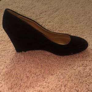 Black suede winter wedges